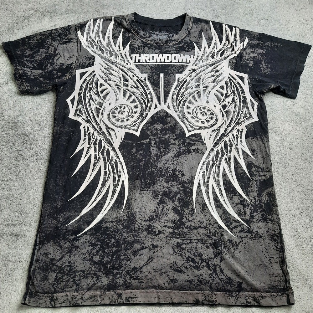 Throwdown Premium Tshirt Adult XLarge Short Sleeve Black Wings Affliction Style